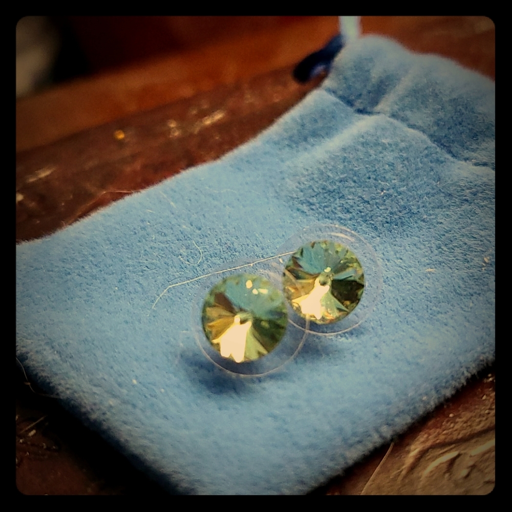 Aqua Round Stud Earrings With Swarovski®